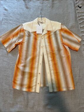 Wales Bonner Cream, Orange & Gold Striped Satin Western Shirt